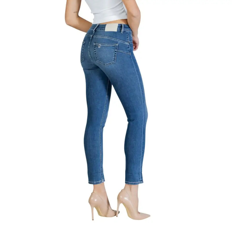 Liu Jo Damen blaue Baumwoll-Stretch-Jeans, schmal geschnitten, verkürzt, Rückansicht