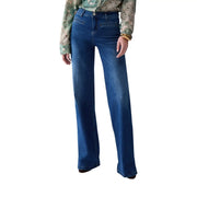 Liu Jo Blaue Damen-Stretchjeans aus Baumwolle mit hohem Bund, ausgestelltem Schnitt und dezenter Waschung für einen Used-Look