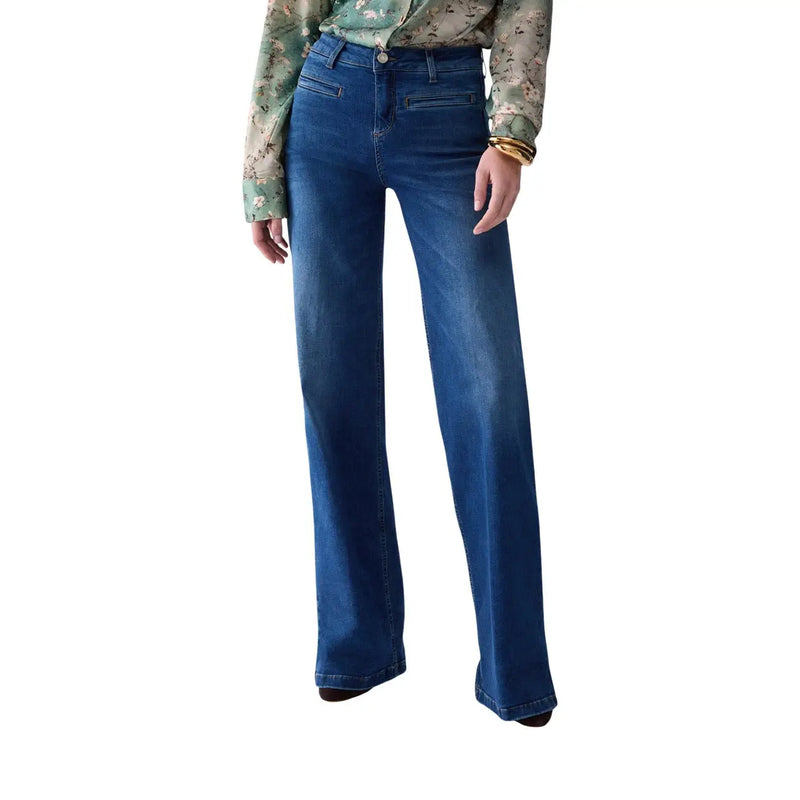 Liu Jo Blaue Damen-Stretchjeans aus Baumwolle mit hohem Bund, ausgestelltem Schnitt und dezenter Waschung für einen Used-Look