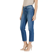 Liu Jo Damen-Jeans aus blauem Denim mit mittelhohem Bund und geradem Bein sowie Used-Look-Details