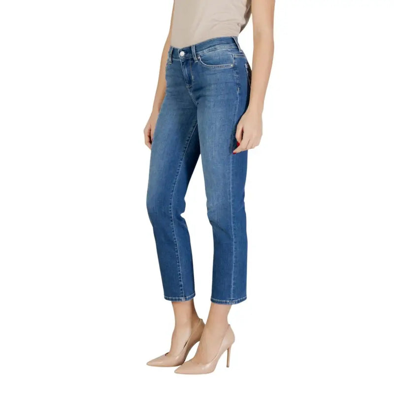 Liu Jo Damen-Jeans aus blauem Denim mit mittelhohem Bund und geradem Bein sowie Used-Look-Details