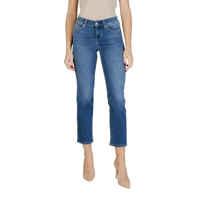 Liu Jo Damen-Jeans aus blauem Denim mit mittelhohem Bund und geradem Bein sowie Used-Look-Details