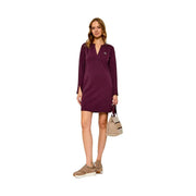 Liu jo women bordeaux long burgundy v-neck dress with subtle embroidery viscose blend knee-length sleeves