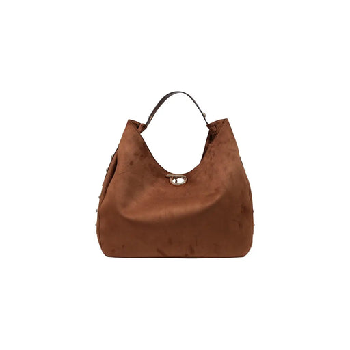 Liu Jo Braune Hobo-Tasche aus Wildleder für Damen mit goldfarbenem Verschluss und schwarzem Ledergriff aus Polyurethan