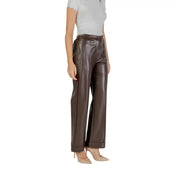 Liu Jo Damen-Hose aus braunem Kunstleder mit weitem Bein und hohem Bund sowie umgeschlagenen Bündchen, Herbst/Winter, MF5069
