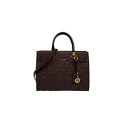 Dark brown liu jo women polyurethane shopping bag 32cm with embossed logo pattern and gold-tone hardware