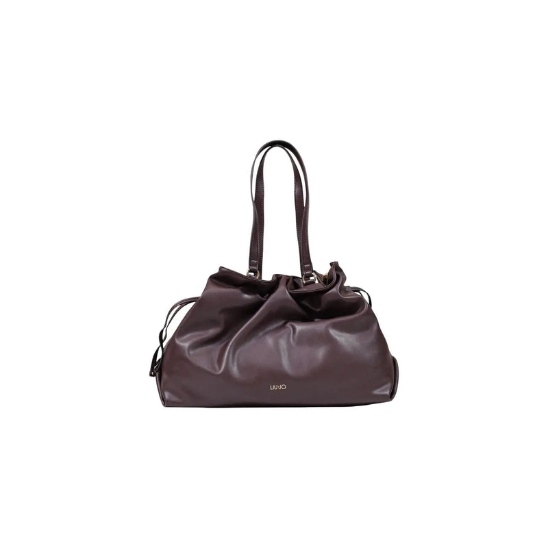 A sleek dark brown leather Liu Jo women polyurethane shopping bag 32cm with drawstring closure and slender handles