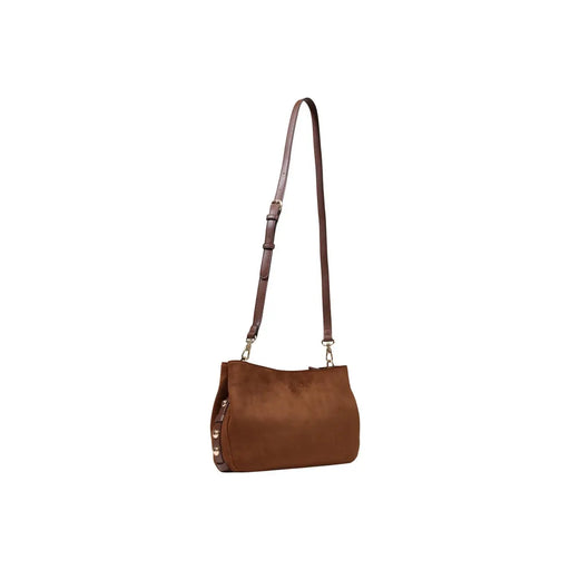 Liu Jo Kleine braune Damenhandtasche aus Wildleder mit Schulterriemen und silberfarbenen Beschlägen, 30 cm breit, aus Polyester