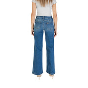 Liu Jo Damen-Jeans aus blauem Baumwollmischgewebe mit ausgestelltem Bein, fünf Taschen und dezenter Waschung.