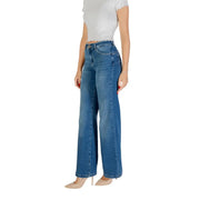 Liu Jo Damen-Jeans aus blauem Baumwollmischgewebe, hochgeschnitten, weites Bein und klassischem Fünf-Taschen-Design