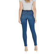 Blaue, hochgeschnittene Skinny-Jeans aus Denim mit figurbetonter Silhouette und klassischen Gesäßtaschen, von hinten gezeigt von Liu Jo Women.