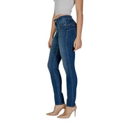 Hochgeschnittene, dunkelblaue Jeans von Liu Jo schmal geschnittenes Fünf-Taschen-Design aus blauem Baumwollstoff mit Used-Look
