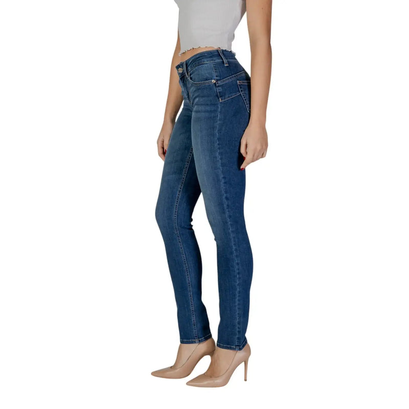 Hochgeschnittene, dunkelblaue Jeans von Liu Jo schmal geschnittenes Fünf-Taschen-Design aus blauem Baumwollstoff mit Used-Look