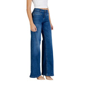 Liu Jo Damen-Schlaghose, hochgeschnittene blaue Denim-Jeans mit weitem Bein und klassischen Ziernähten, Größe A