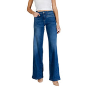Liu Jo Schlaghose für Damen, hochgeschnittene blaue Jeans aus Denim mit fünf Taschen und dezenter Waschung für einen lässigen Look