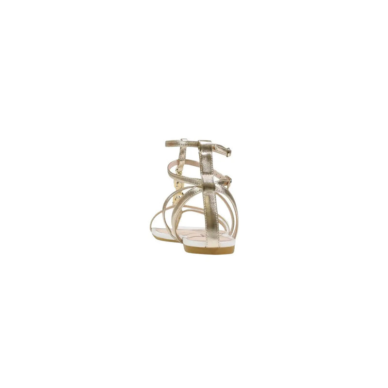 Liu Jo women gold sandals with polyurethane flat sole and multiple crisscrossing ankle straps