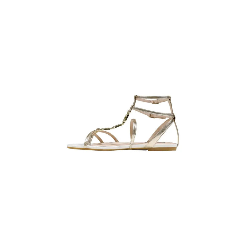 Liu Jo women gold strappy sandal with flat polyurethane sole and delicate ankle straps