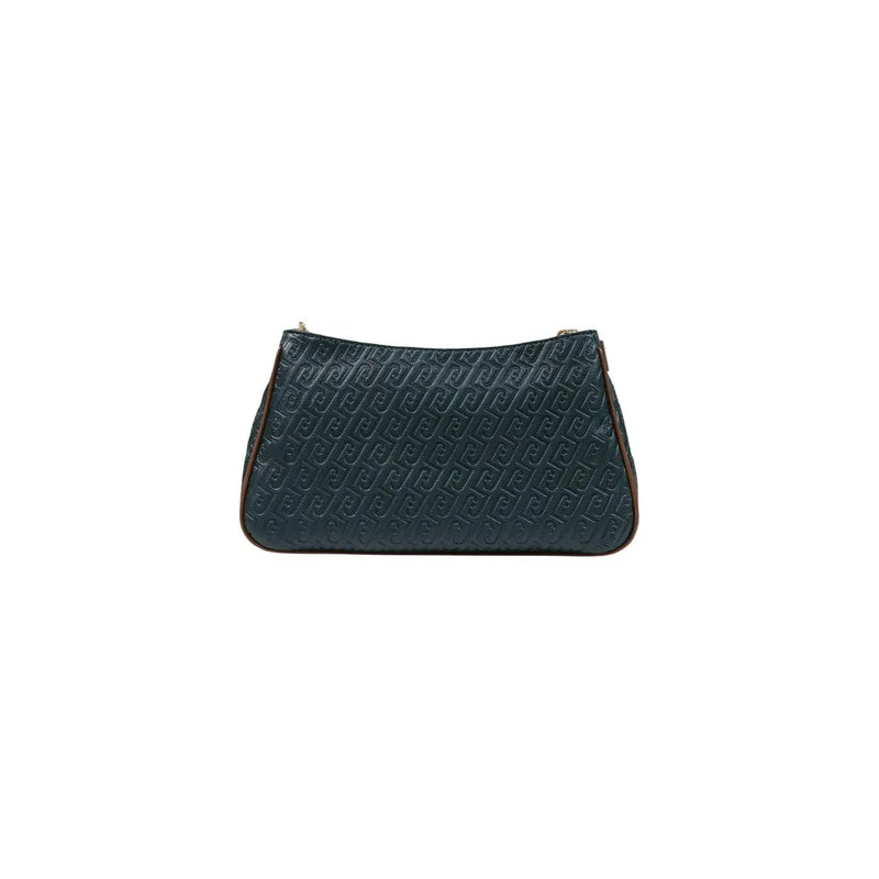 Liu jo women green shoulder bag dark green embossed leather clutch with monogram pattern and brown trim