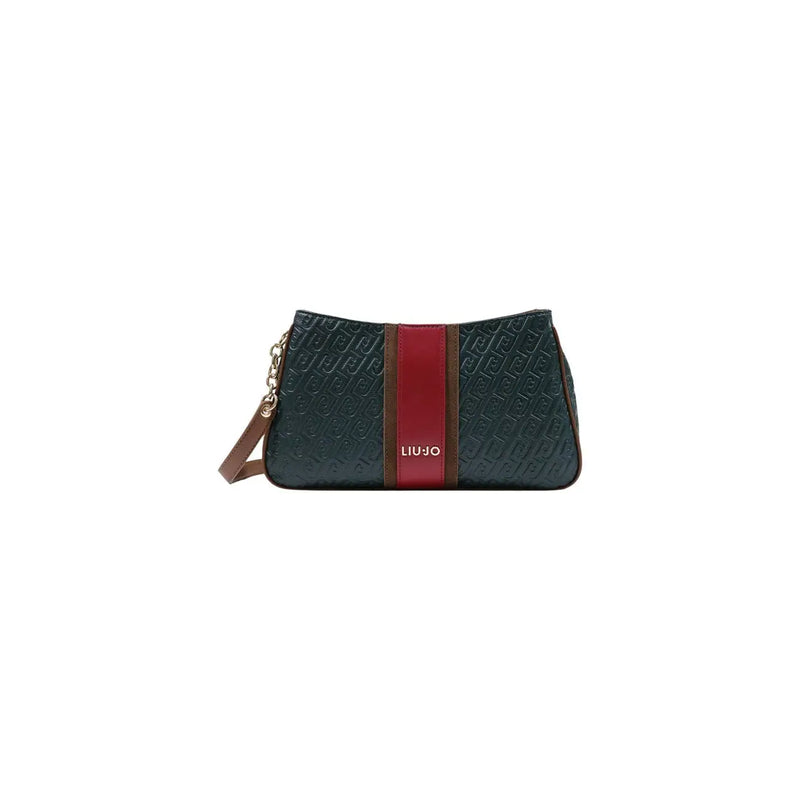 Liu jo women green shoulder bag in dark green embossed polyurethane with bold red stripe and gold-tone hardware