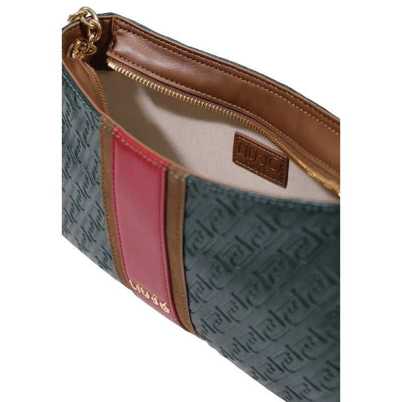 A stylish juicy couture handbag with gray embossed fabric and red brown leather panels in liu jo green shoulder bag W30cm