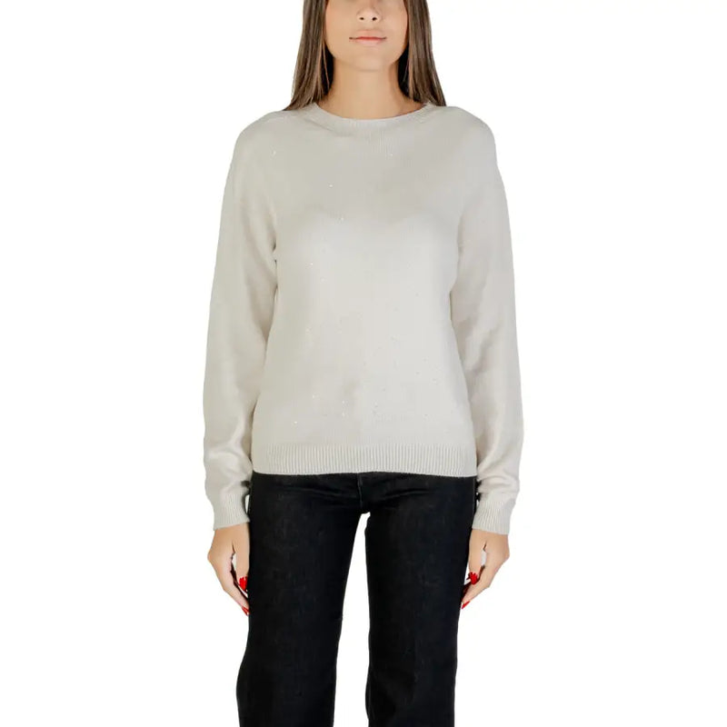 Women’s light grey crew neck knit sweater from Liu Jo for women, long round neck style