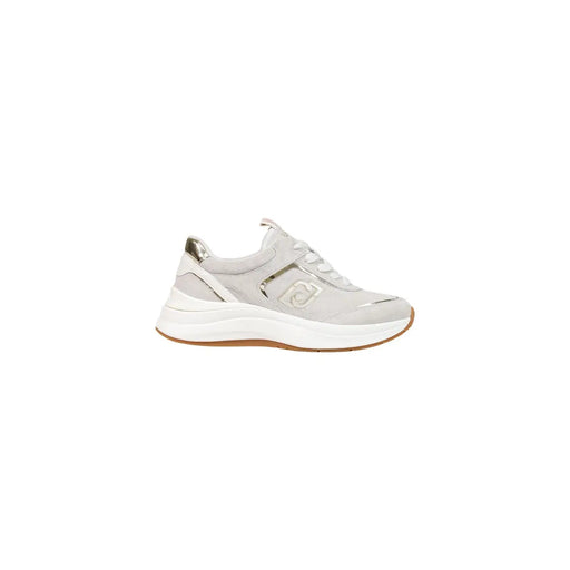 Liu Jo Damen-Sneaker aus hellgrauem Wildleder mit silberfarbenen Metallic-Akzenten und weißer Gummisohle