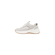 Liu Jo women leather sneakers white slip in light gray suede with white midsole and tan outsole modern design