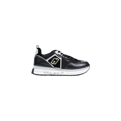 Liu Jo women platform sneakers black with gold logo patch made of mesh and leather polyurethane materials