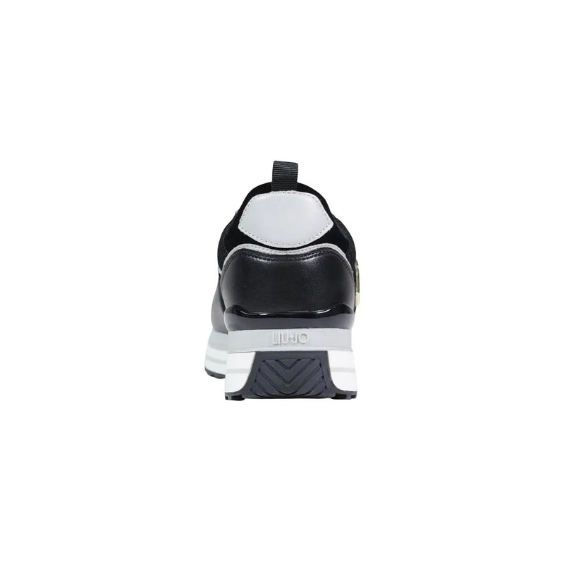 Liu Jo women platform sneakers black with glossy leather upper, white heel panel, and chunky gray midsole outsole