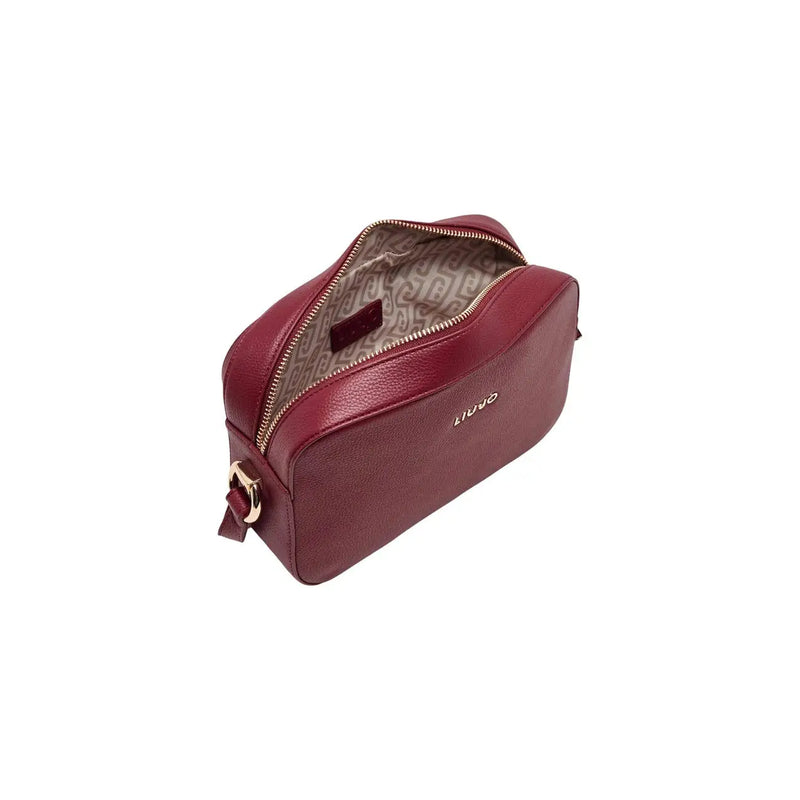 A burgundy polyurethane liu jo women crossbody bag with gold-tone hardware and embossed brand name W24cm