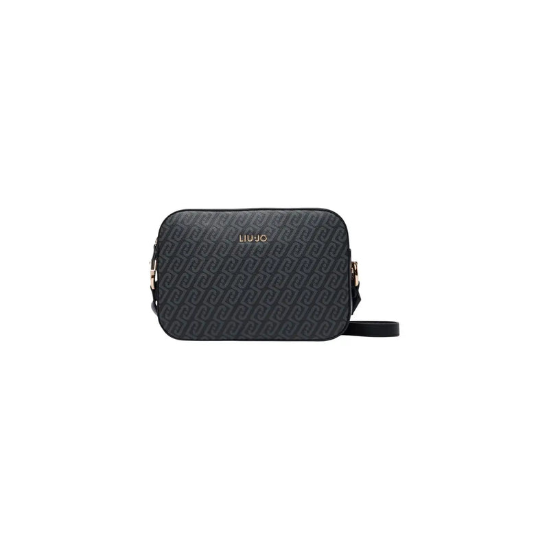 Black liu jo crossbody bag in polyurethane with embossed logo pattern and gold-tone hardware for women W24cm