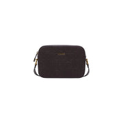 Dark brown Liu Jo crossbody bag with embossed logo pattern and gold-tone hardware, polyurethane, 24cm size