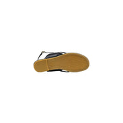 Liu jo women sandals black leather ankle strap with tan rubber sole featuring embossed pattern