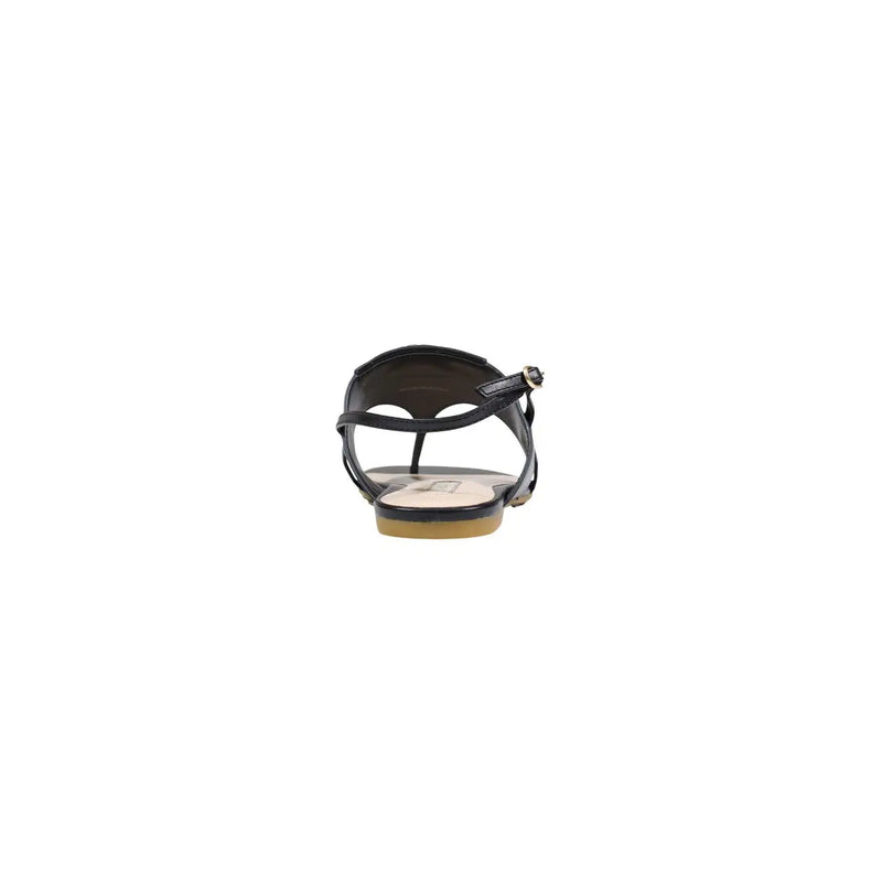 Liu jo women sandals black leather thong sandal with ankle strap and small gold-tone buckle