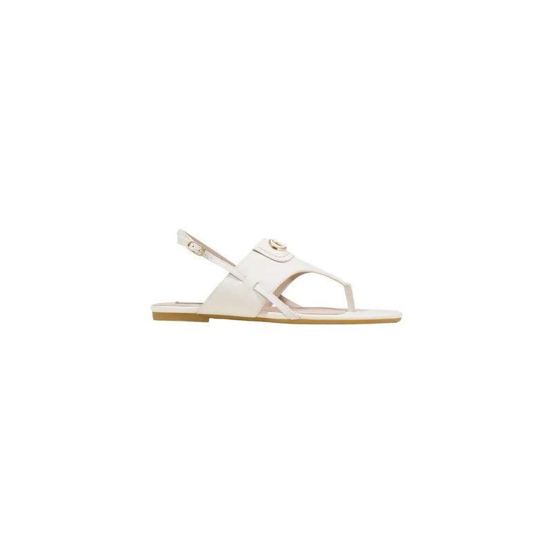 Liu jo women black leather sandals featuring white leather with gold-tone buckle and strap detail