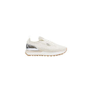 Cream-colored knit Liu Jo women sneakers with metallic silver heel tab and white rubber sole made of polyester