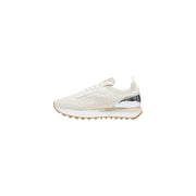 Cream-colored knit liu jo women sneakers with metallic silver heel accent and gum rubber sole for casual wear