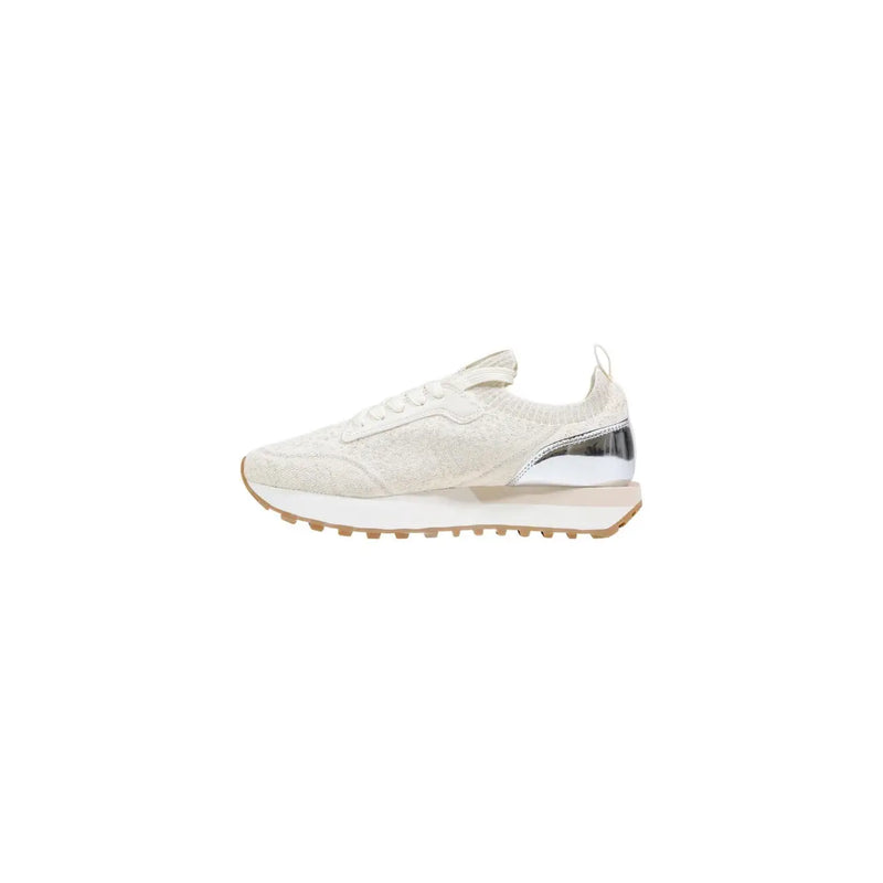 Cream-colored knit liu jo women sneakers with metallic silver heel accent and gum rubber sole for casual wear