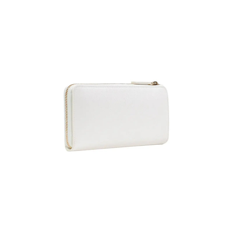 Liu Jo Damengeldbörse aus beigefarbenem und weißem Leder mit goldfarbenem Reißverschluss und Zipper-Puller, inklusive Reißverschlussfächern, 19,5 x 10 x 2 cm