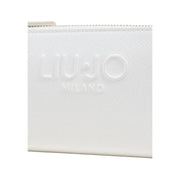 Weiße, strukturierte Leder-Reißverschlusstasche mit geprägtem Liu Jo Milano-Logo für Damen, beige Geldbörse mit Reißverschlussfächern