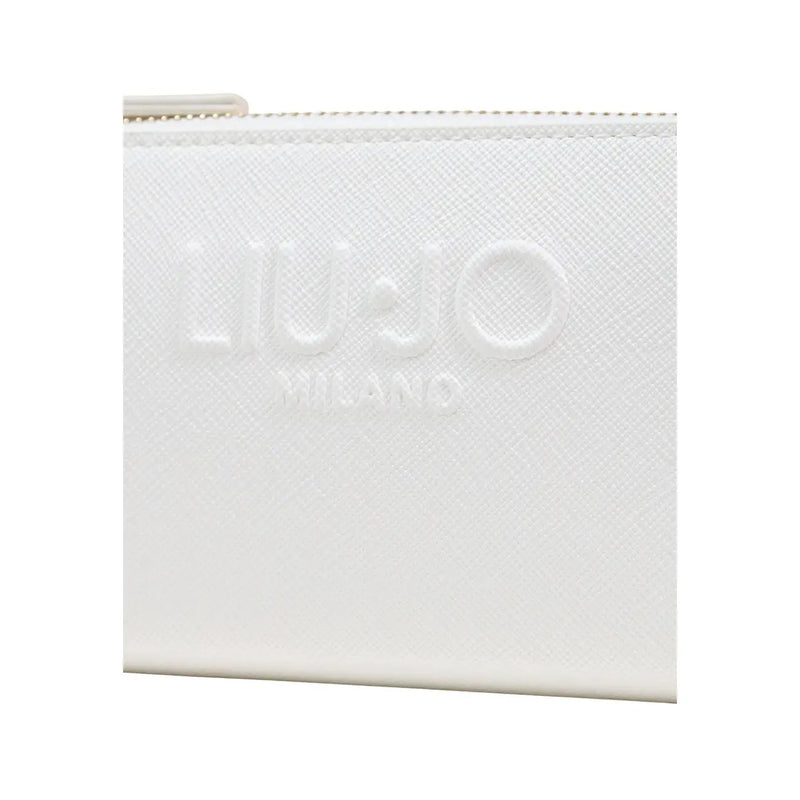 Weiße, strukturierte Leder-Reißverschlusstasche mit geprägtem Liu Jo Milano-Logo für Damen, beige Geldbörse mit Reißverschlussfächern