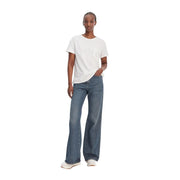 Liu Jo women white cotton round neck t shirt with single pocket and subtle embroidered logo on left chest