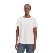 Liu jo women white cotton round neck t shirt with subtle embroidered circular logo on left chest pocket