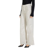 Weiße Baumwollhose von Liu Jo für Damen mit Taschen, hochgeschnittenem, hellbeigem Schnitt, weitem Bein und glattem Stoff.