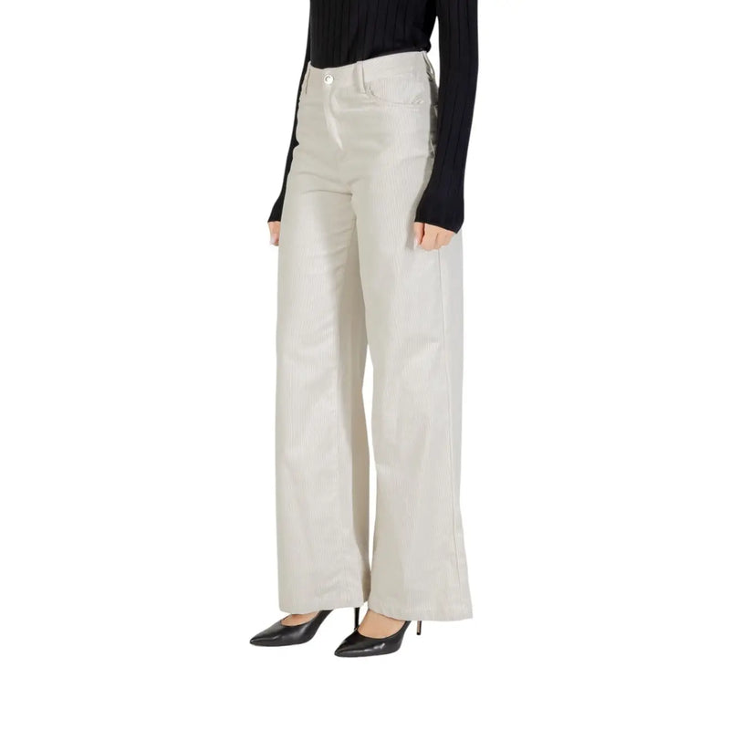 Weiße Baumwollhose von Liu Jo für Damen mit Taschen, hochgeschnittenem, hellbeigem Schnitt, weitem Bein und glattem Stoff.