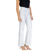 Weiße Damen-Baumwollhose von Liu Jo mit hohem Bund, goldfarbenen Knöpfen und geradem Bein, Modell ua6162 t456a
