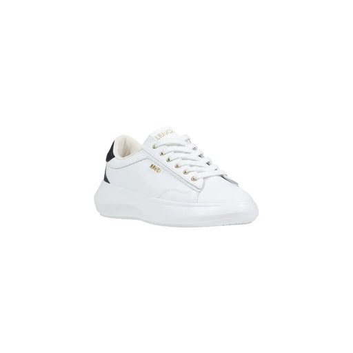 Liu Jo weiße Frauen mit niedrigem Einkommentop Sneaker aus Polyurethan mit schwarzer Fersenlasche und goldfarbenen Markendetails