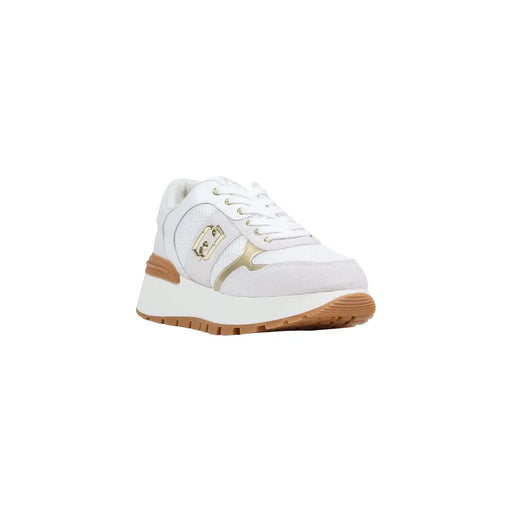 Liu Jo Weiße Damen-Sneaker aus Wildleder mit goldenen Akzenten und hellbrauner Gummisohle für stilvolle Freizeitkleidung