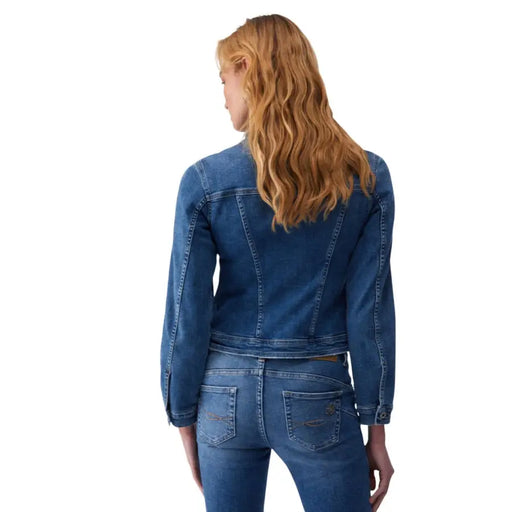 Liu Jo blauer Damenblazer aus Baumwolle mit Reißverschlusstaschen, verkürzte Jeanspassform