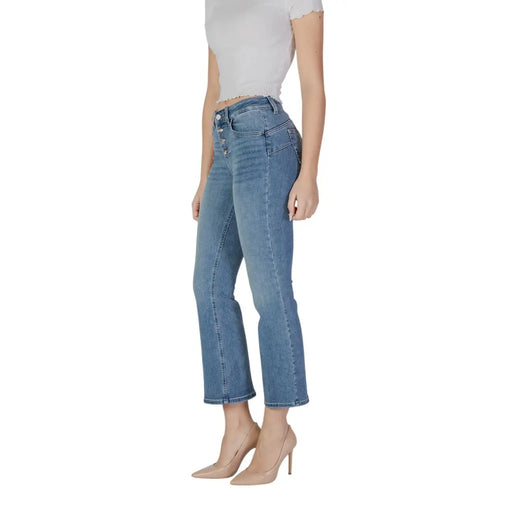 Liu Jo women’s mid-rise denim jeans in light blue cotton blend with button fly from spring summer collection